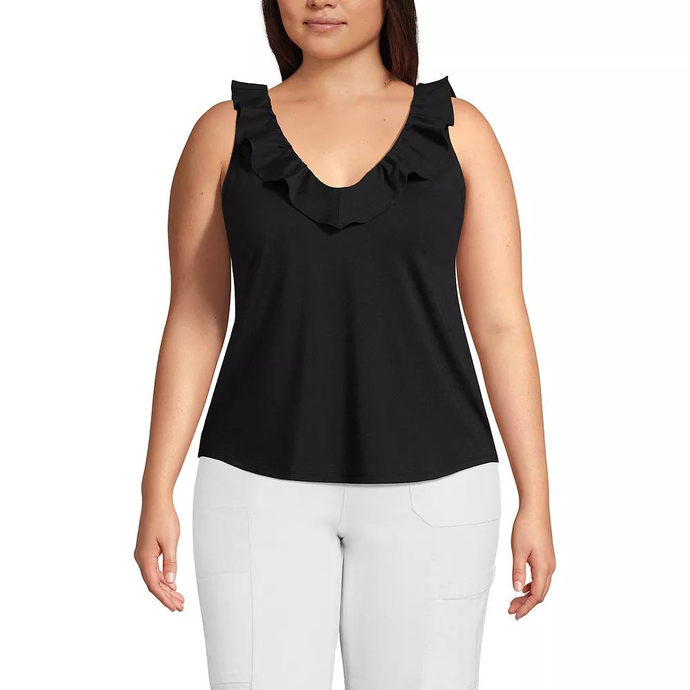Plus Size Lands' End Jersey Ruffle Tank, Women's, Size: 2XL, White Product Image