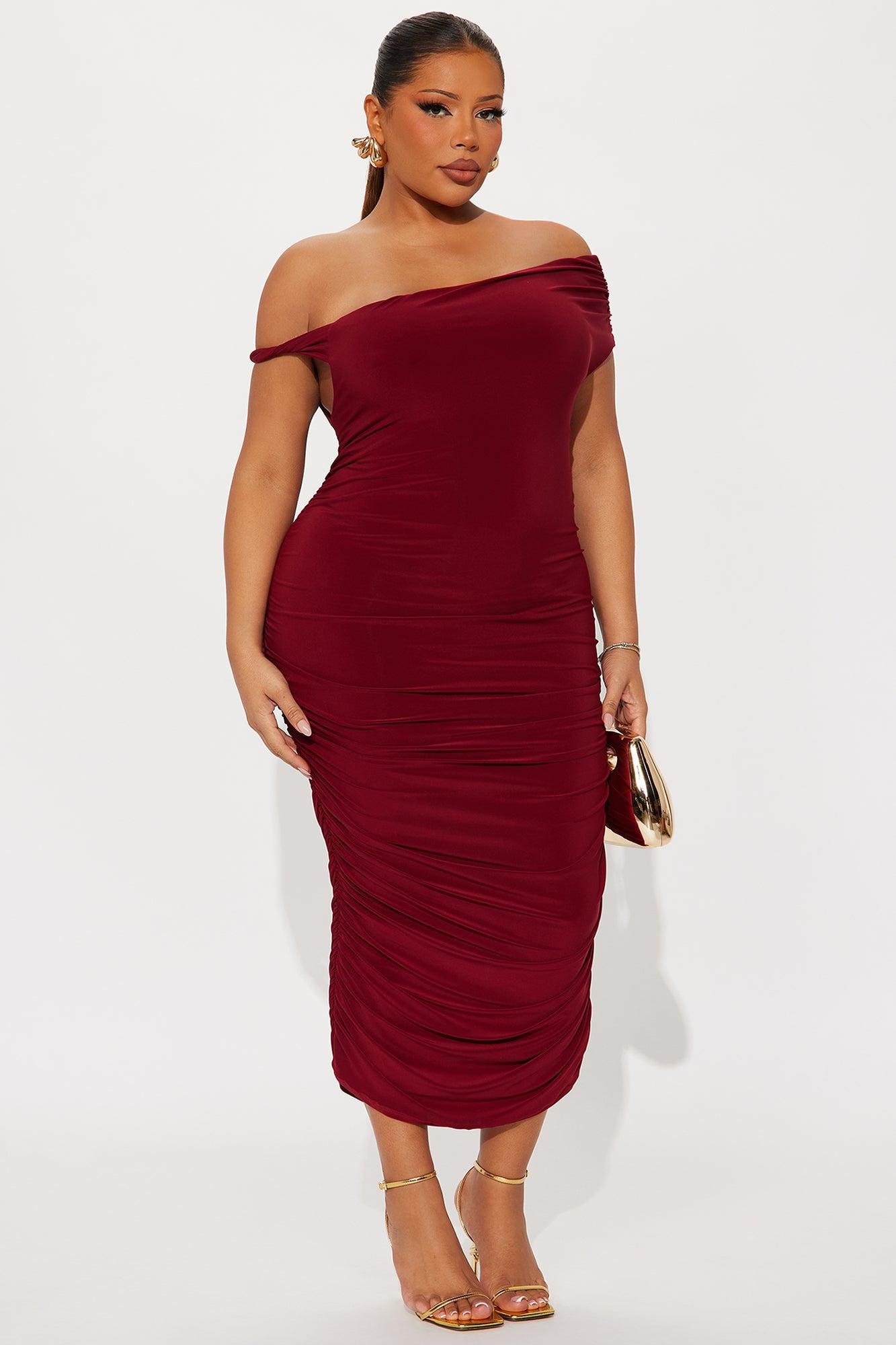 Blind Date One Shoulder Midi Dress - Wine Female Product Image