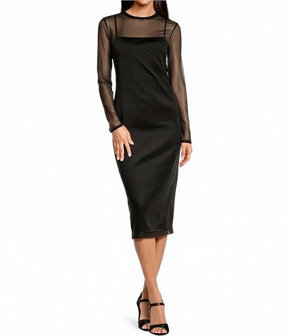 Gianni Bini Jordy Mesh Long Sleeve Crew Neck Slip Dress Product Image