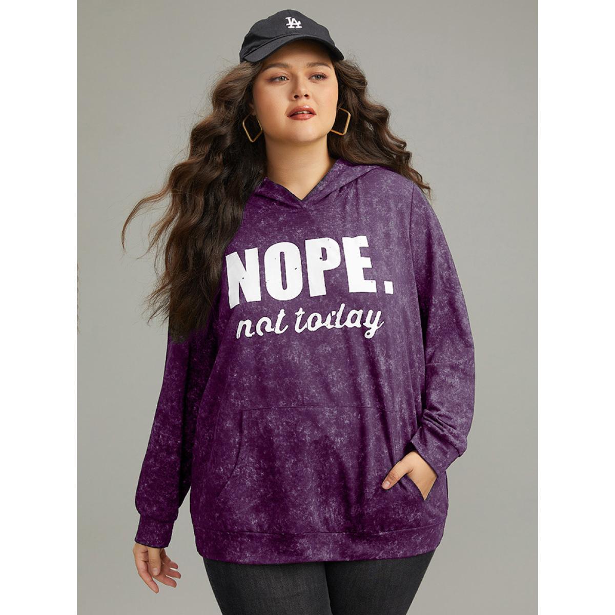 Plus Size Letter Vintage Hooded Pocket Sweatshirt Women DarkGreen Casual Printed Dailywear Sweatshirts BloomChic 28/5X Product Image