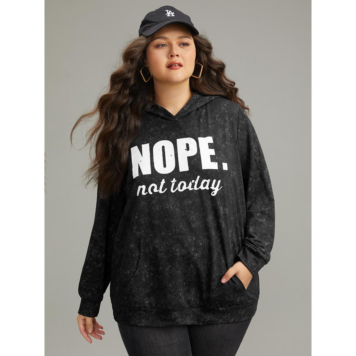 Plus Size Letter Vintage Hooded Pocket Sweatshirt Women Black Casual Printed Dailywear Sweatshirts BloomChic 10/M Product Image