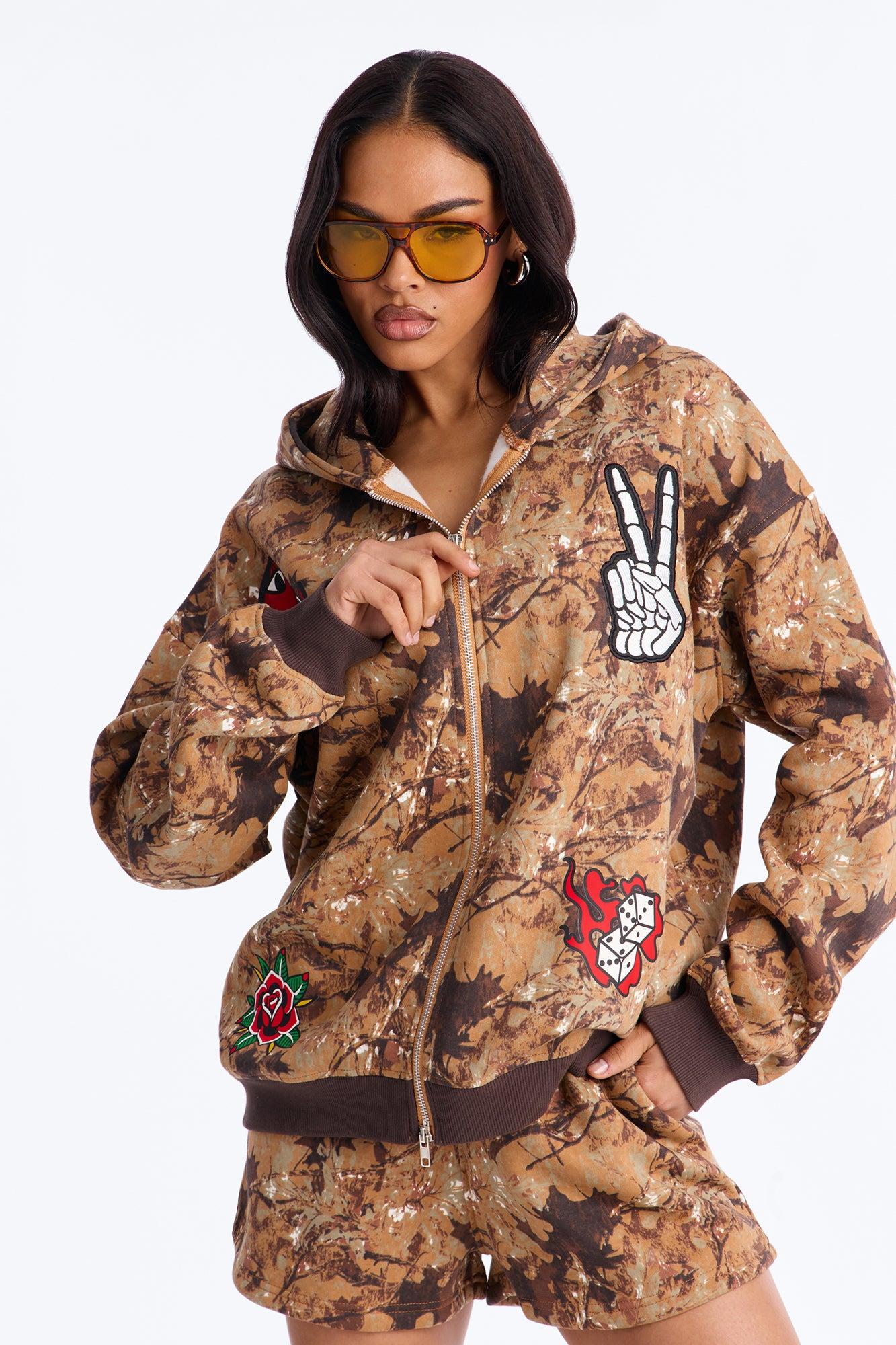 Rebel Spirit Fleece Camo Short Set - Camel/combo Female Product Image