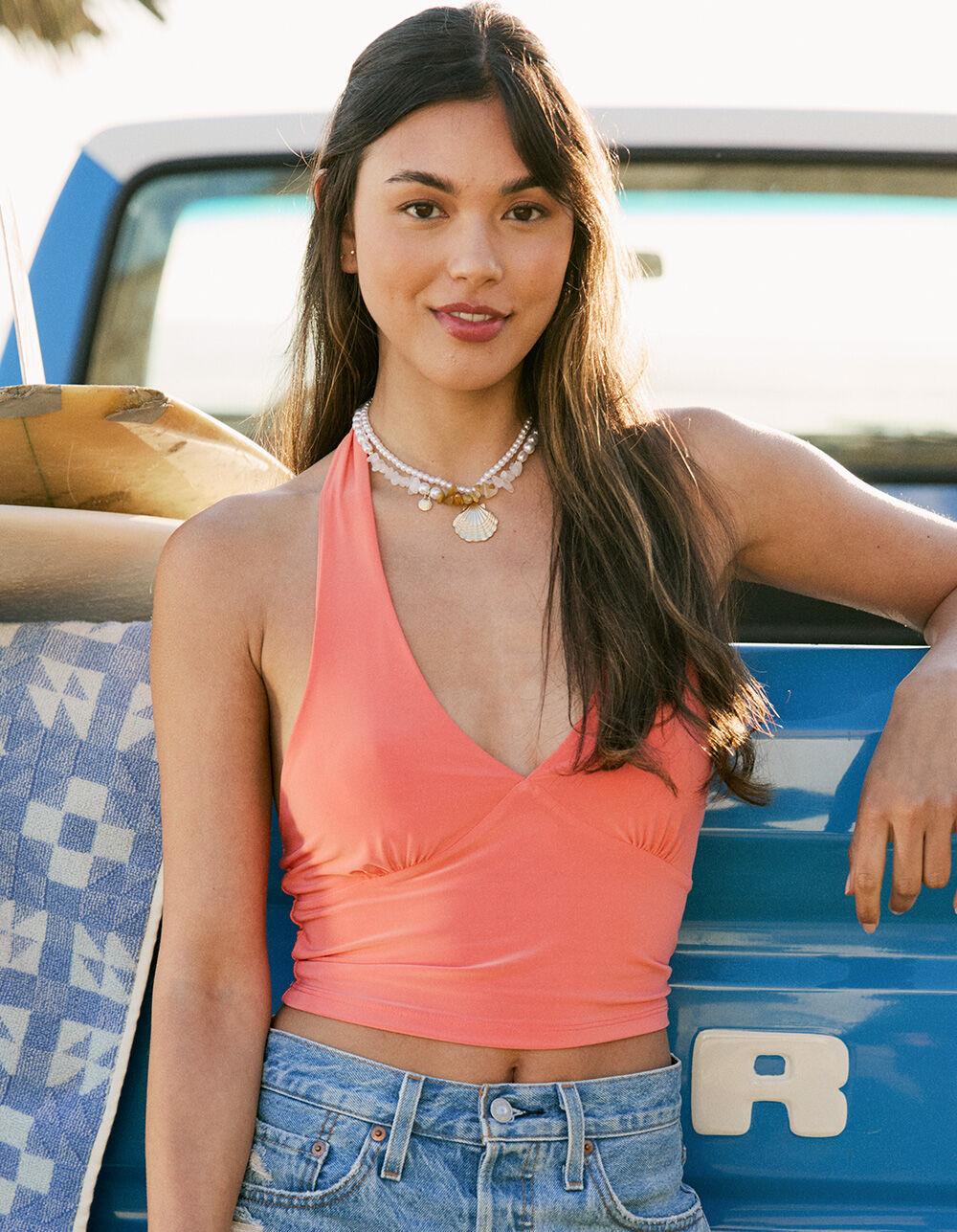 FULL TILT Butter Soft Womens Halter Top - CORAL Product Image
