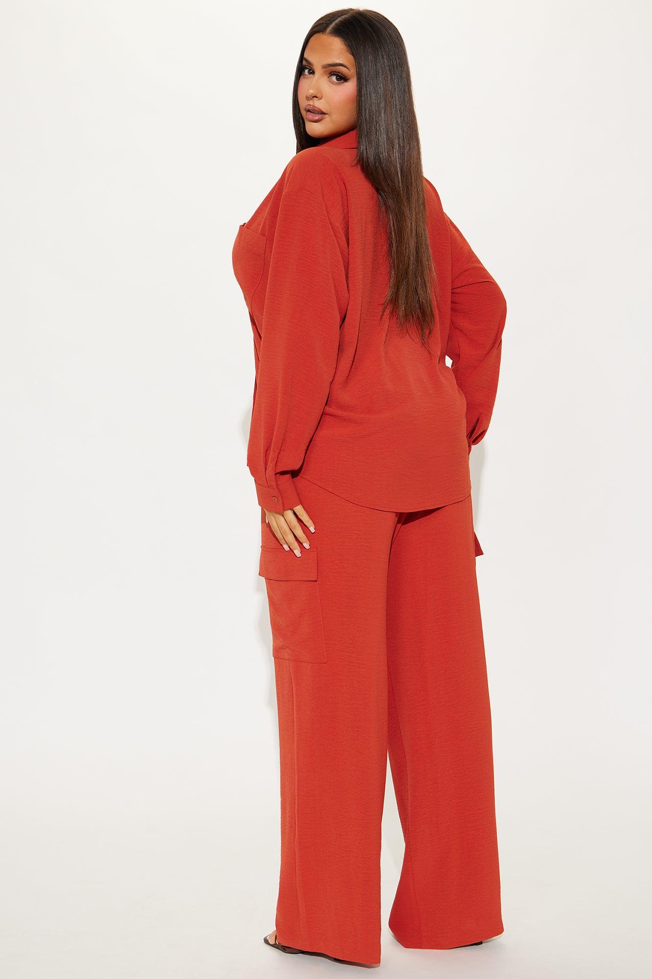 Caroline Cargo Long Sleeve Pant Set - Rust Product Image