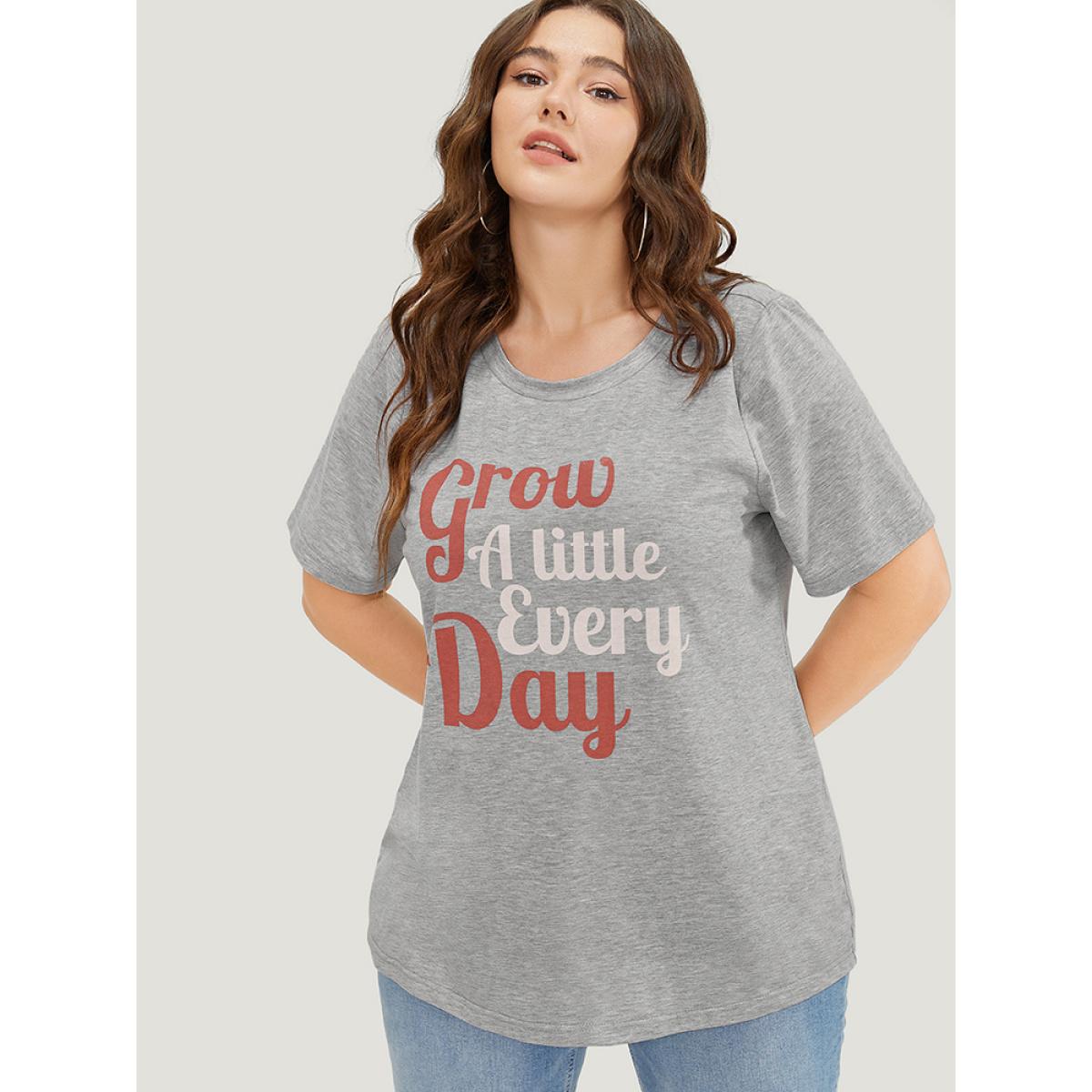 Plus Size Positive Slogans Print Round Neck T-shirt Gray Women Casual Positive slogan Dailywear T-shirts BloomChic 26/4X Product Image