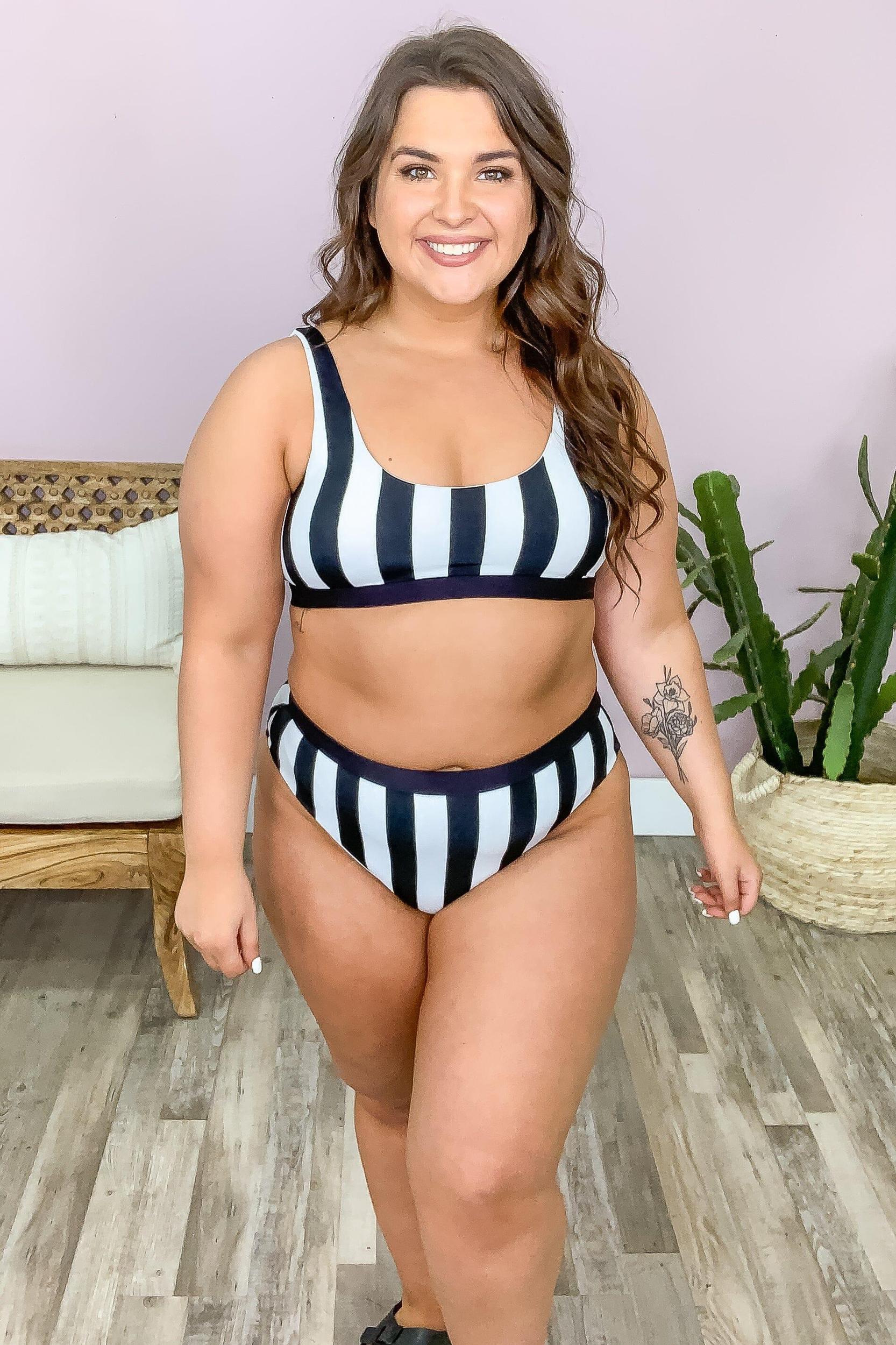 White and Black Stripe Two Piece Swimsuit Product Image