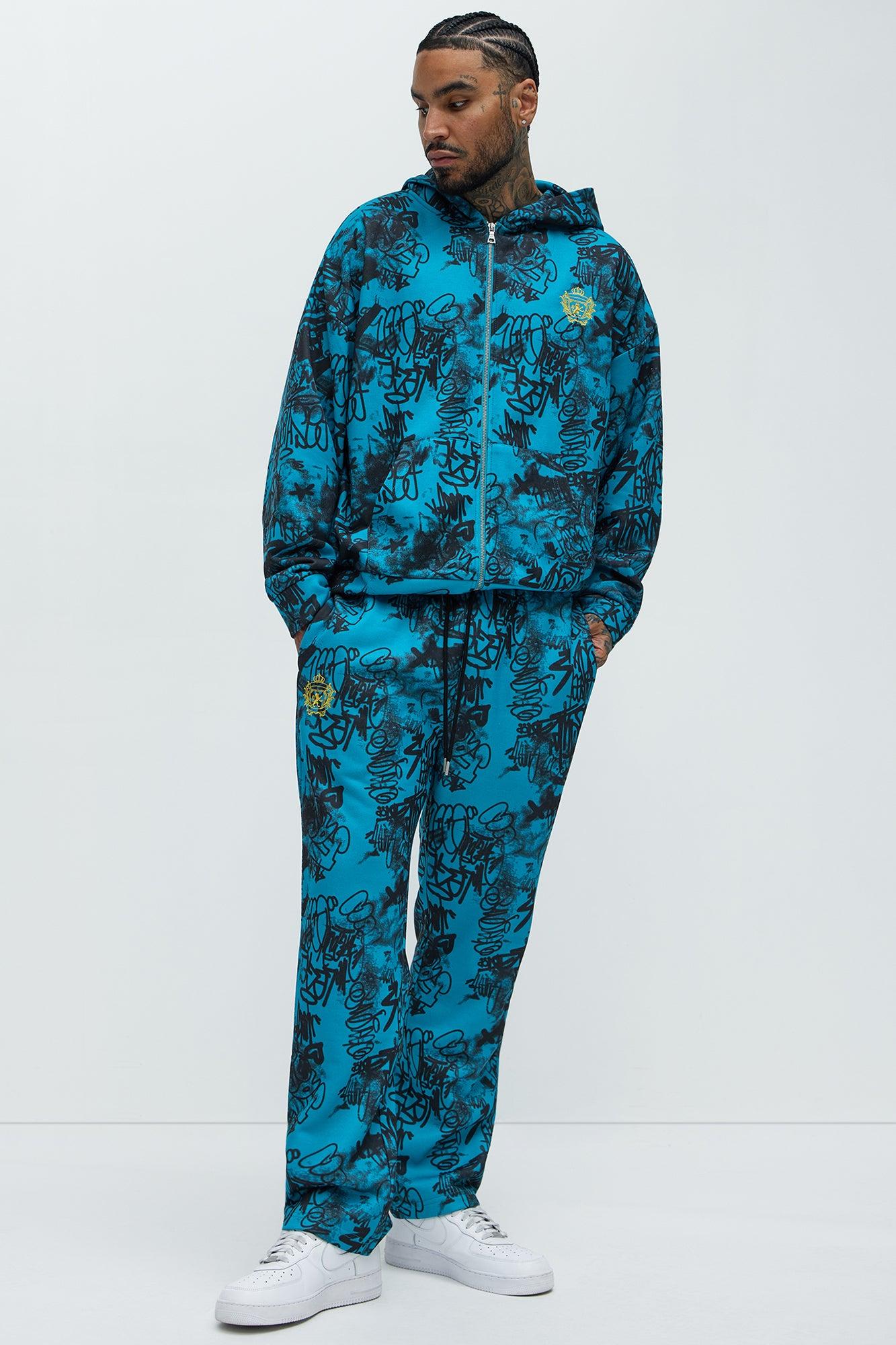 Vandal Straight Graffiti Sweatpants - Blue Product Image
