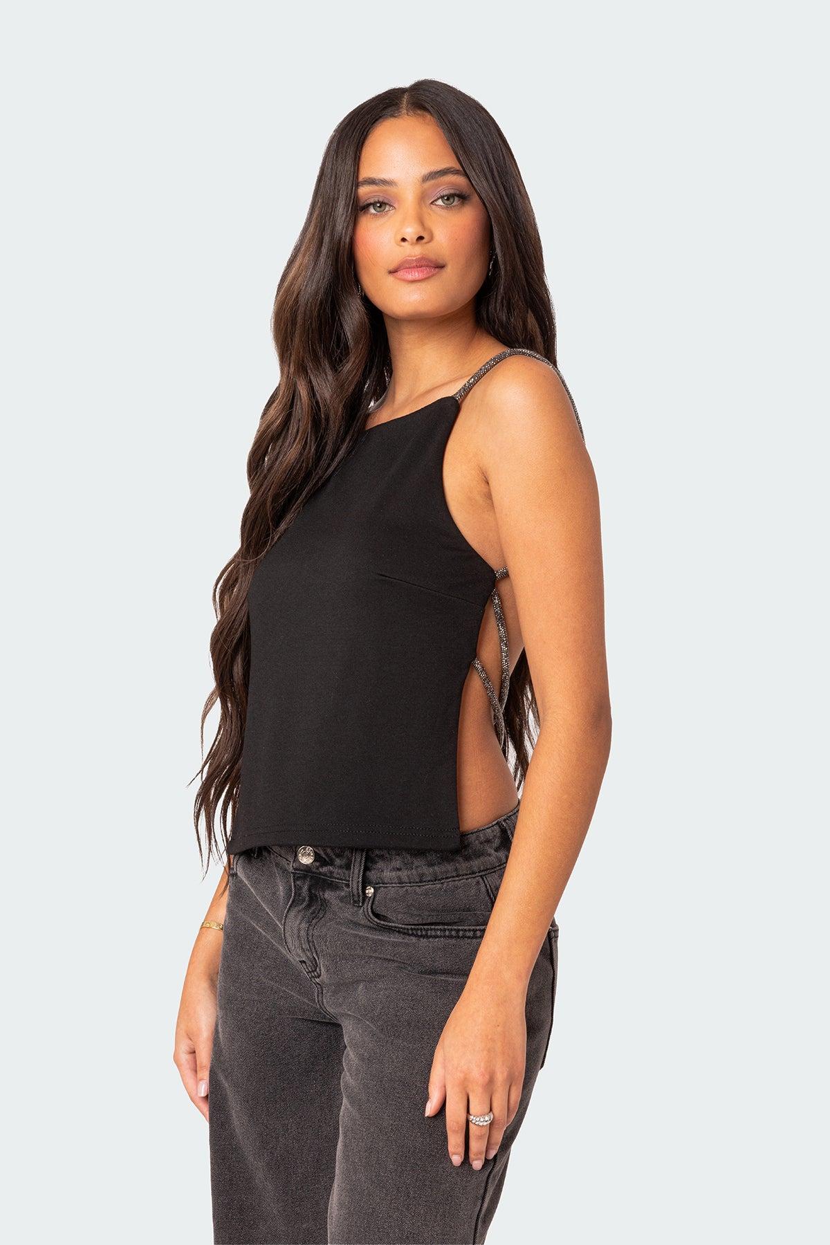 Karli Rhinestone Strap Open Back Top Product Image