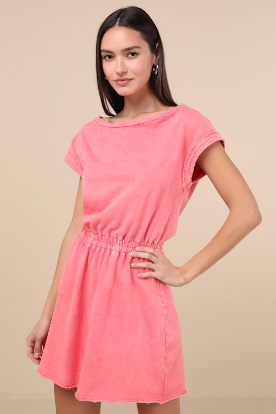 Definite Beauty Washed Coral Pink Short Sleeve Mini Dress Product Image