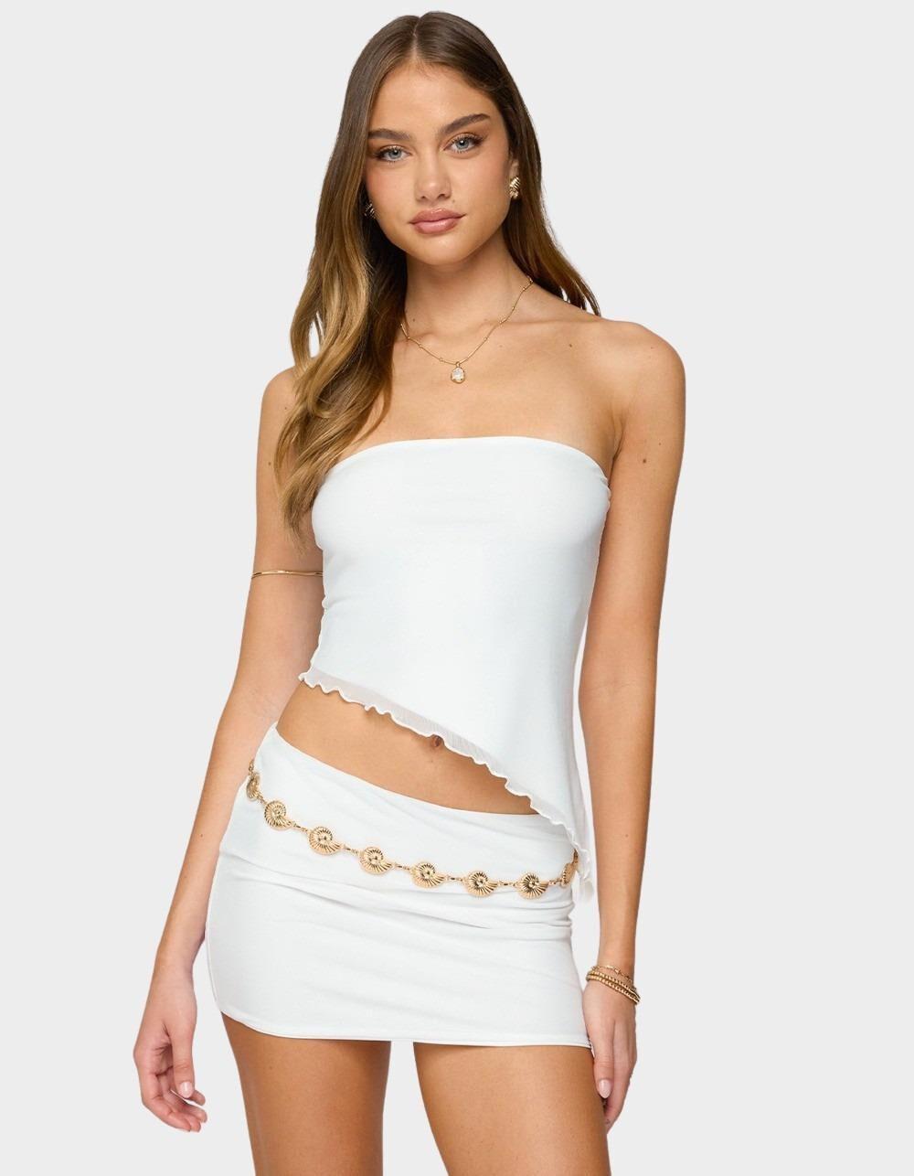 EDIKTED Vivi Mesh Asymmetric Tube Top - WHITE Product Image