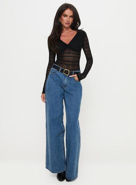 Secret Of Us Off Shoulder Lace Bodysuit Black Product Image