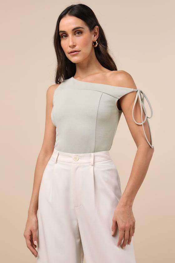 Pivotal Chicness Sage Green One-Shoulder Top Product Image
