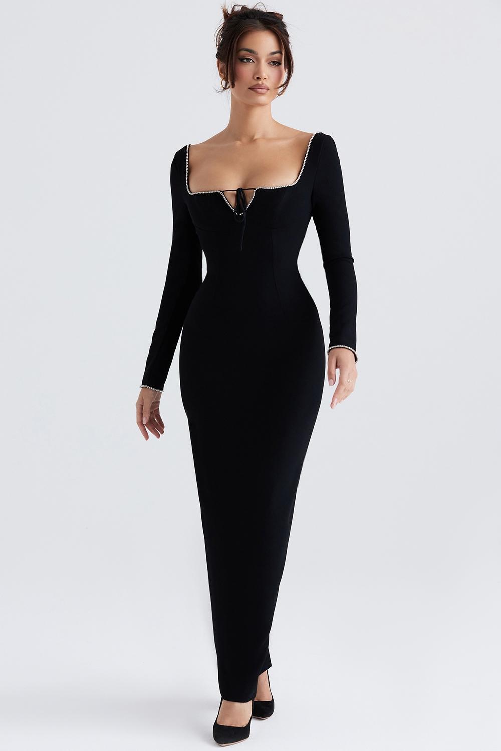 Rosa  black crystal embellished maxi dress Product Image