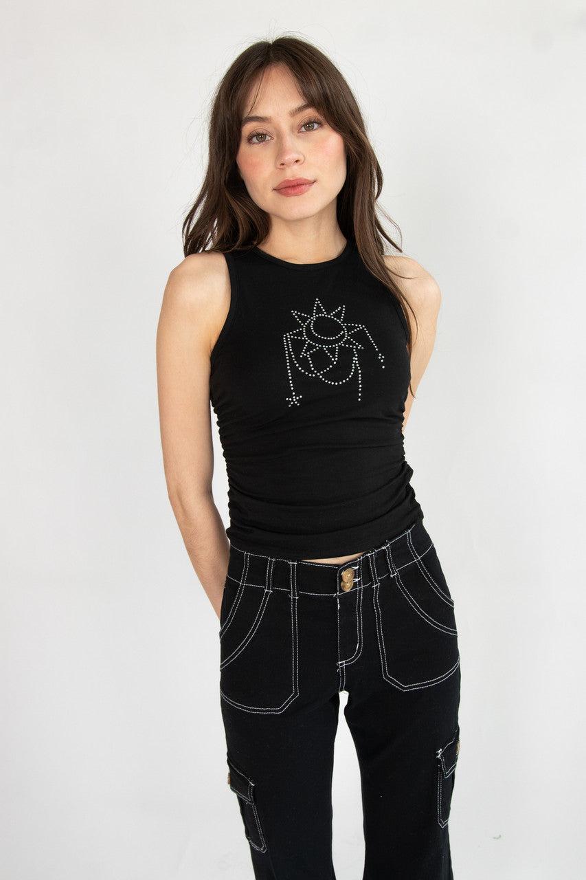 Celestial Rhinestone Side Ruched Tank Product Image