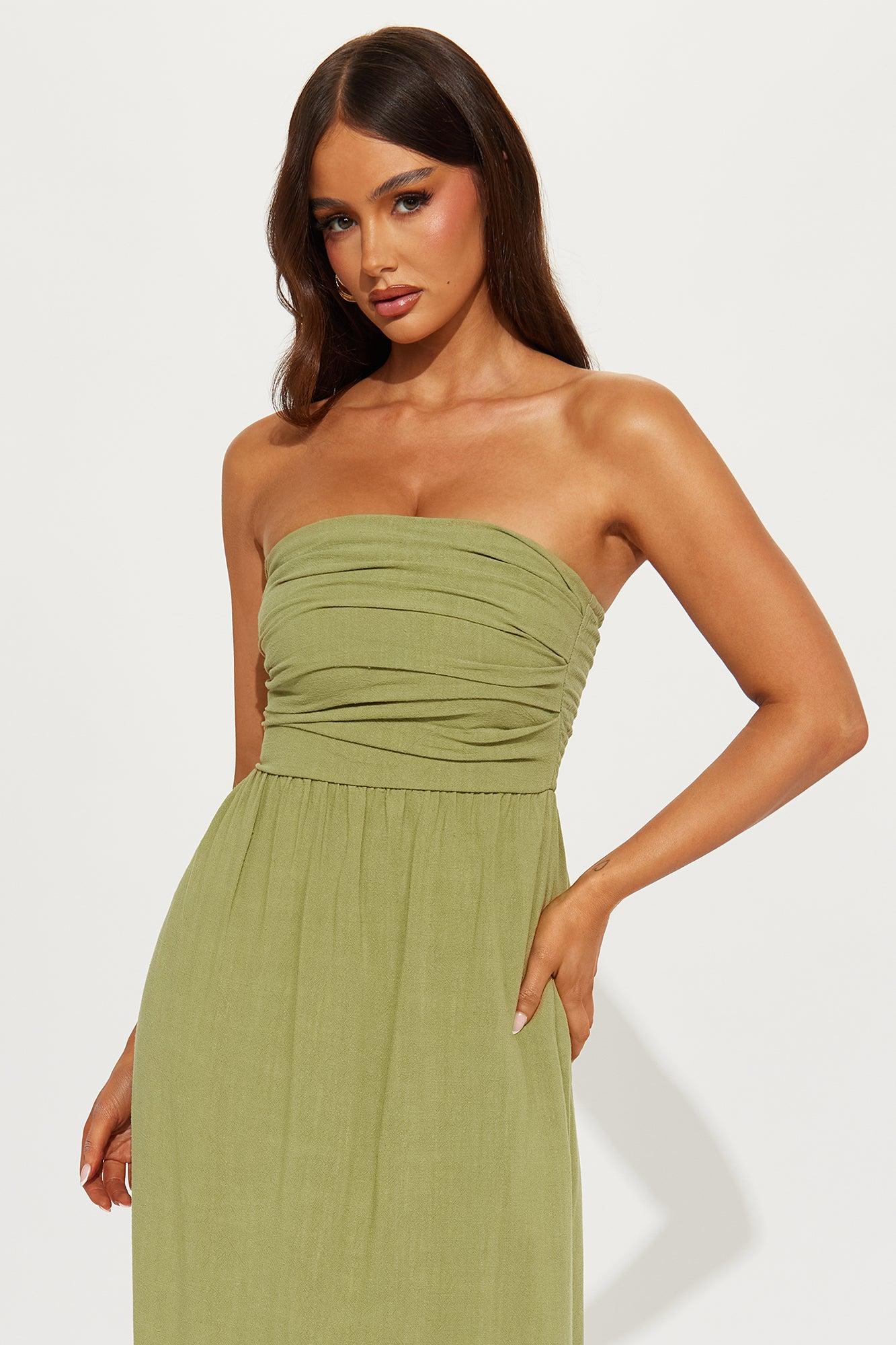 Draya Linen Midi Dress - Olive Product Image
