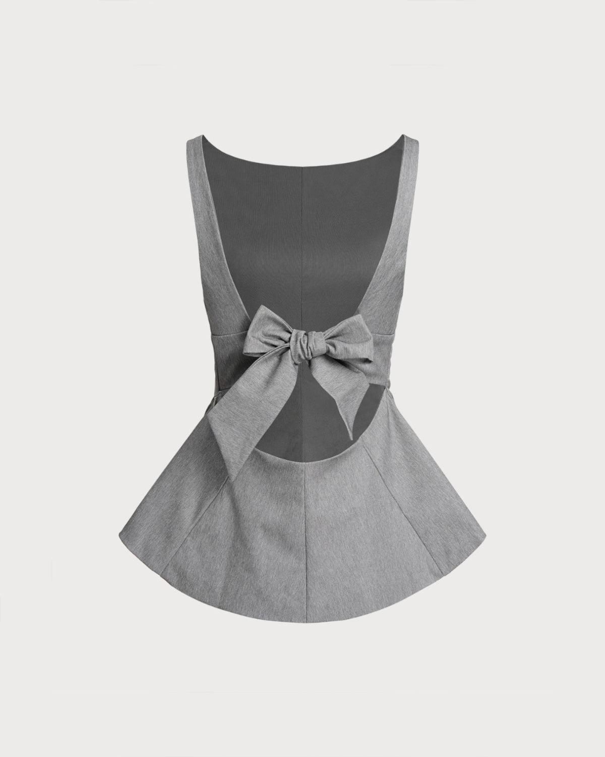 Grey Round Neck Backless Tank Top Product Image