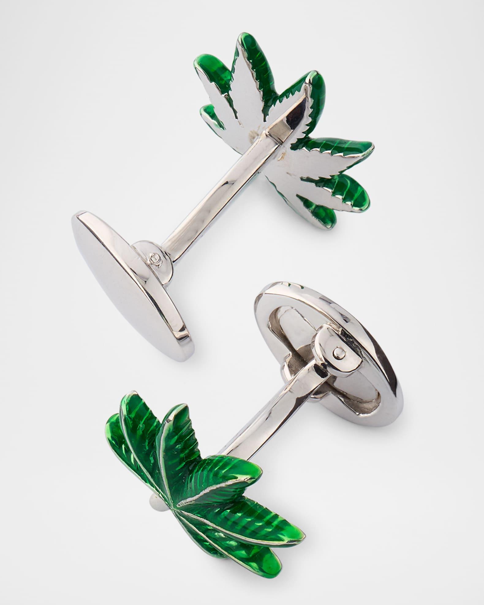 Men's Sterling Silver Enamel Cannabis Leaf Cufflinks Product Image