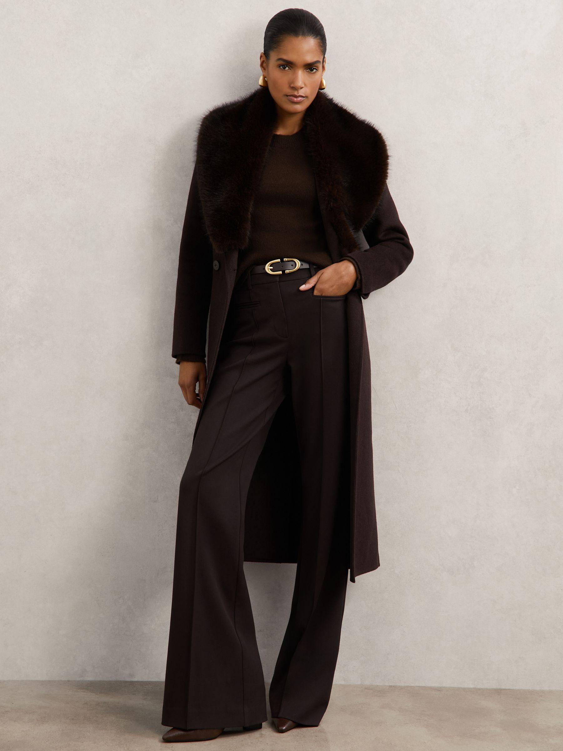 Petite Faux-Fur Collar Blindseam Coat Wool-Blend in Chocolate Brown Product Image