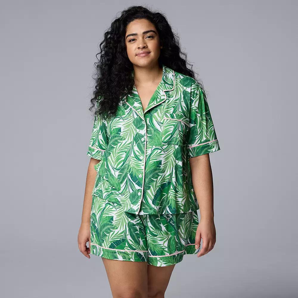 Plus Size Simply Vera Vera Wang 2-Piece Top & Boxer Sleep Set, Women's, Size: 3XL, Green Palm Product Image