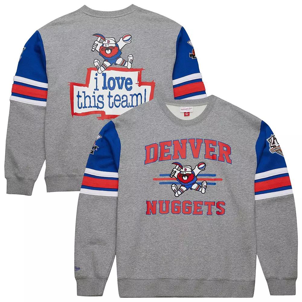 Men's Mitchell & Ness Heather Gray Denver Nuggets Hardwood Classics All Over 4.0 Pullover Sweatshirt,  Product Image