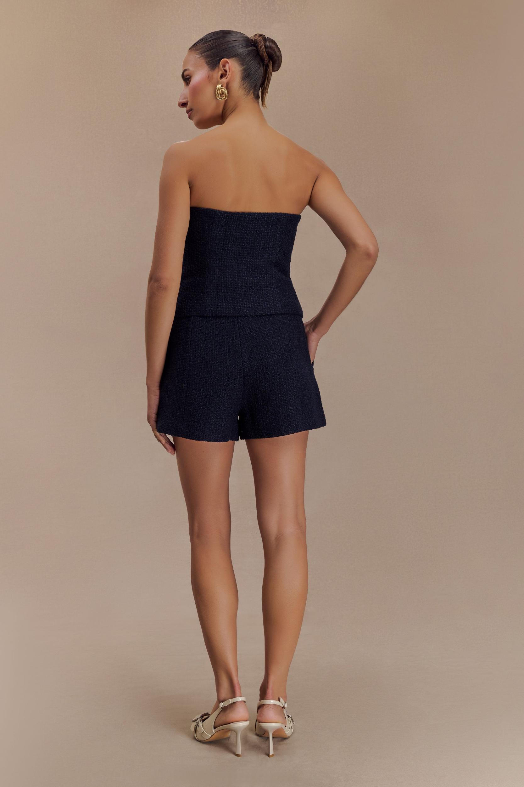 Parker Boucle Strapless Asymmetric Top - Midnight Blue Product Image