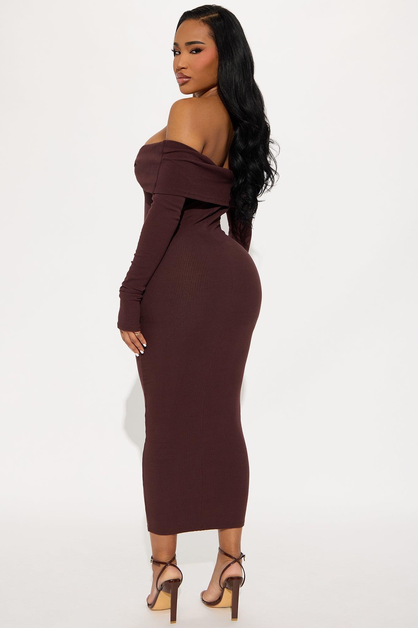 Nadia Snatched Midi Dress - Chocolate Product Image
