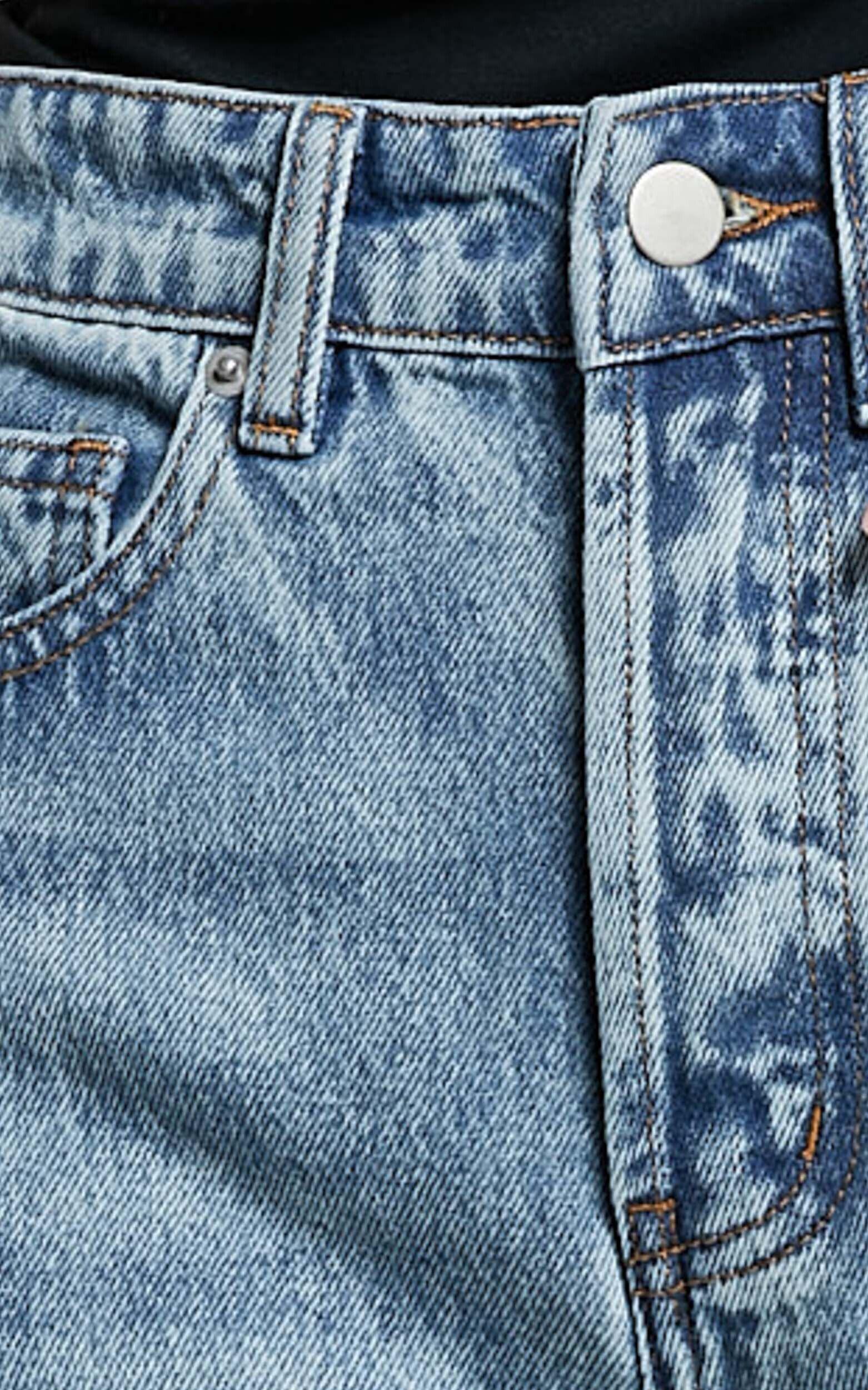 Wilkins Jeans - High Waisted Straight Leg Cropped Hem Jeans in Mid Blue Wash Product Image