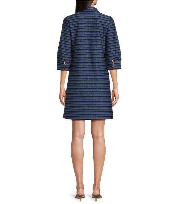 tyler boe Knit Stripe Point Collar 3/4 Sleeve Button Front Dress Product Image