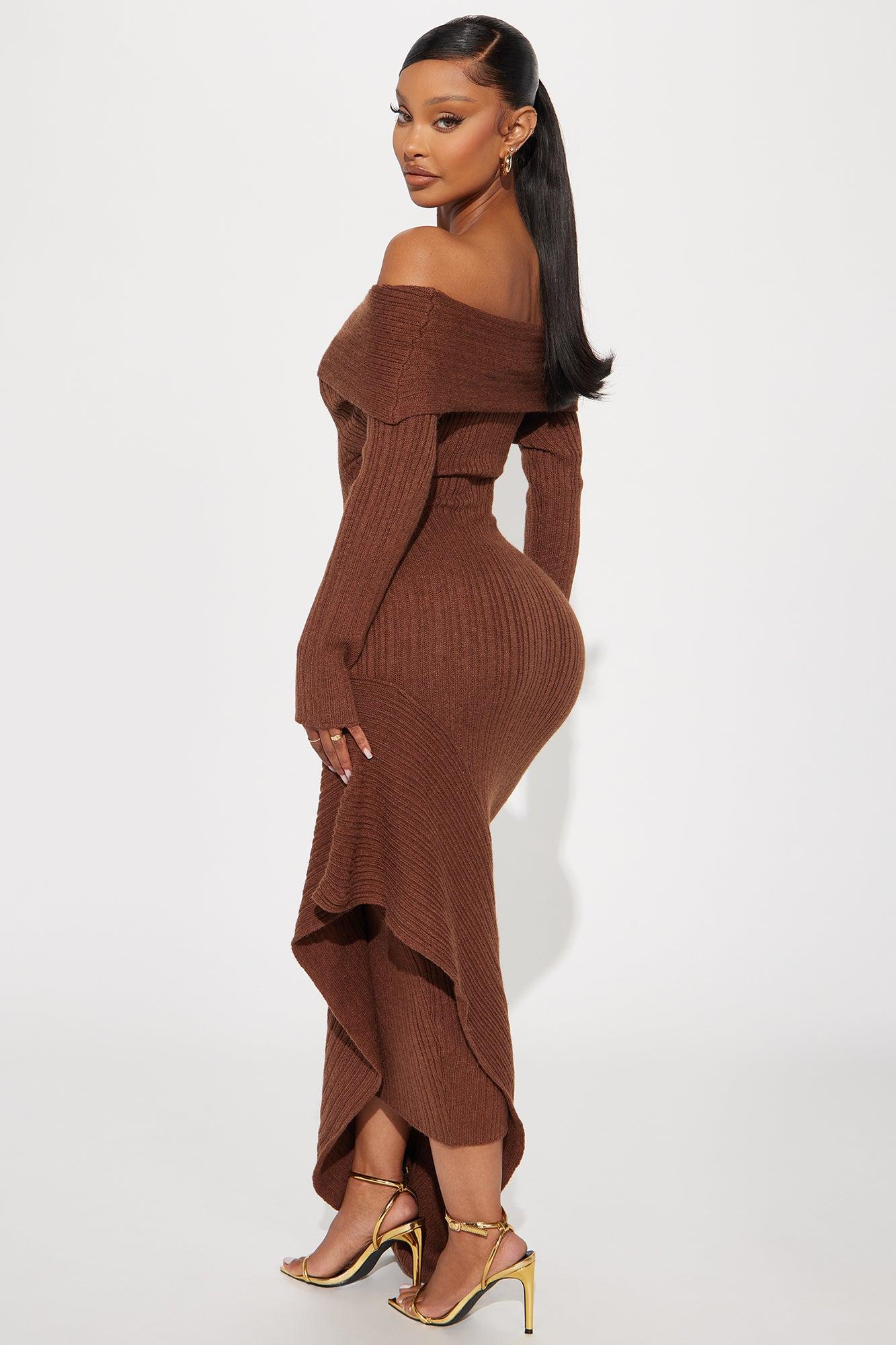 Dani Ruffle Sweater Maxi Dress - Chocolate Product Image