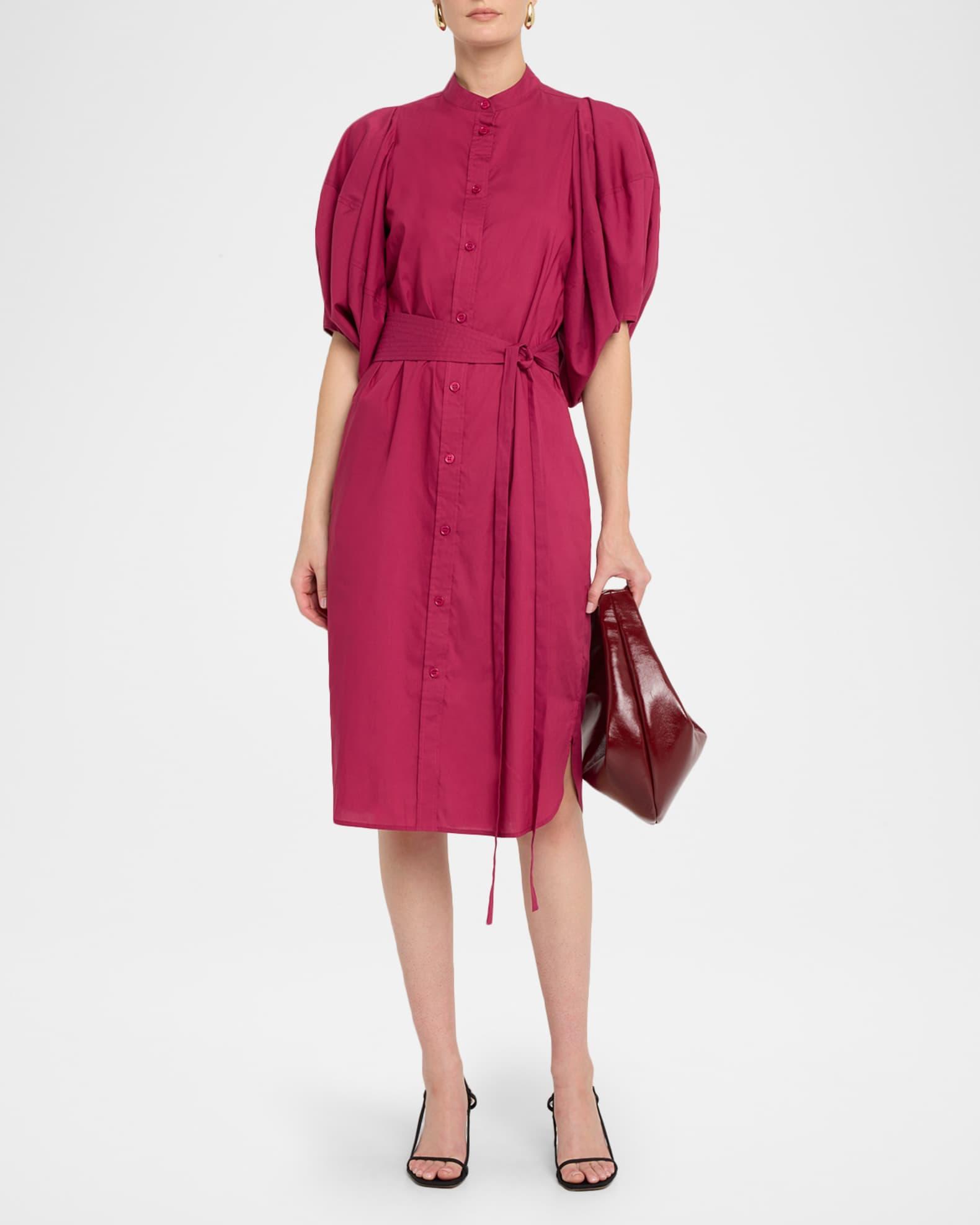 Floral Belted Blouson-Sleeve Shirtdress Product Image