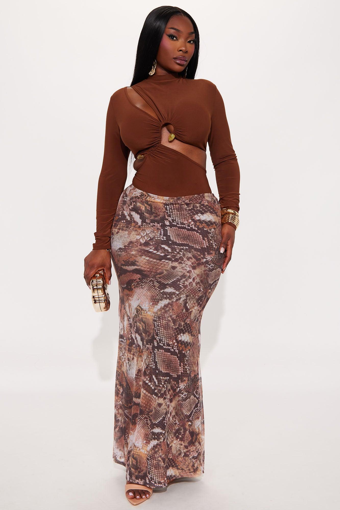Remi Snakeskin Mesh Maxi Skirt - Brown/combo Female Product Image