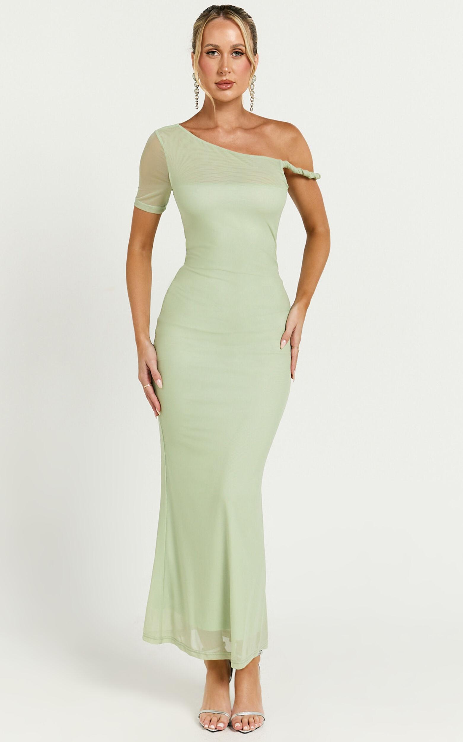 Debra Midi Dress - Mesh Sleeve Detial dress in Sage Product Image