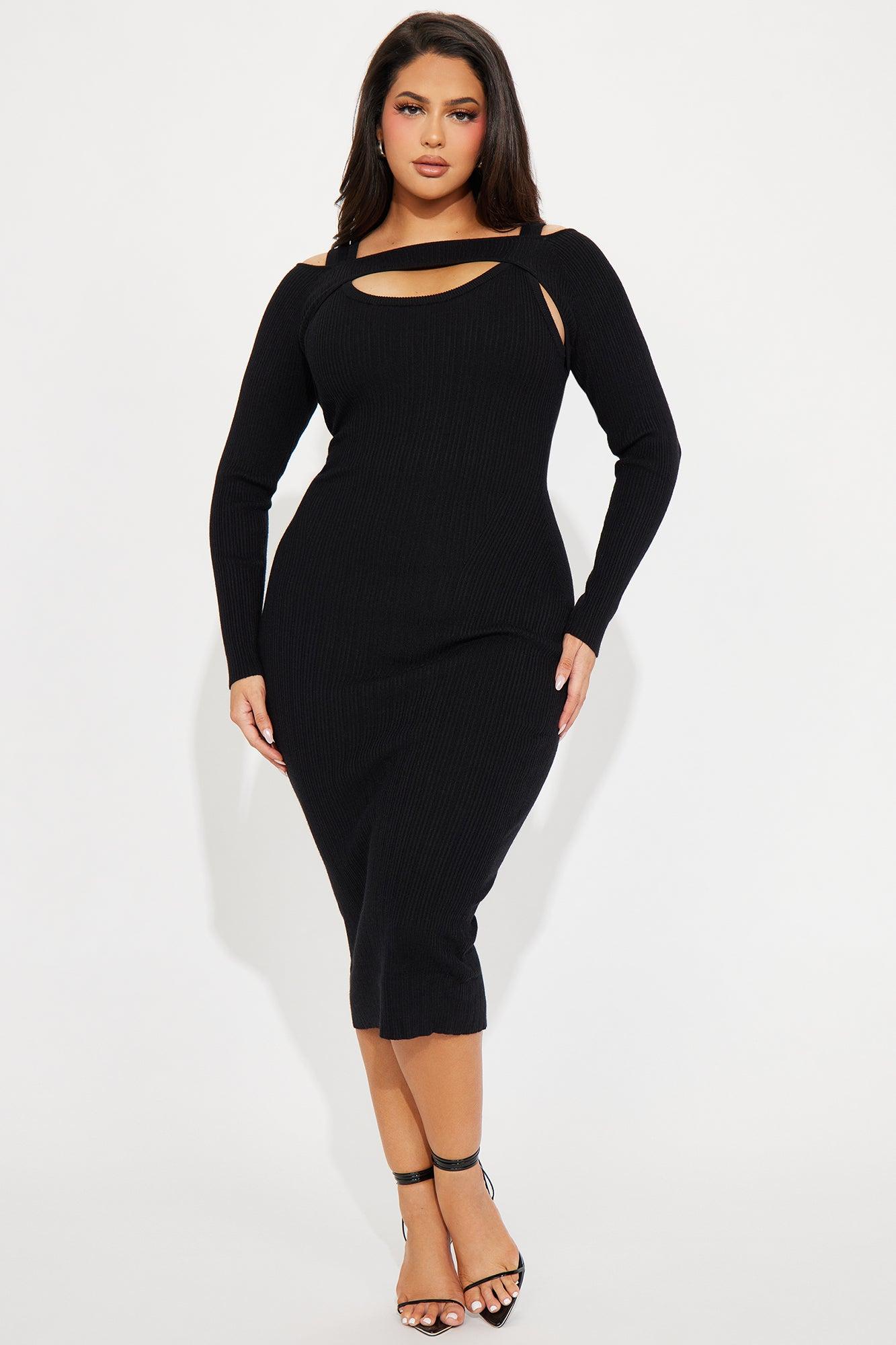 Cold Shoulder Sweater Midi Dress - Black Female Product Image