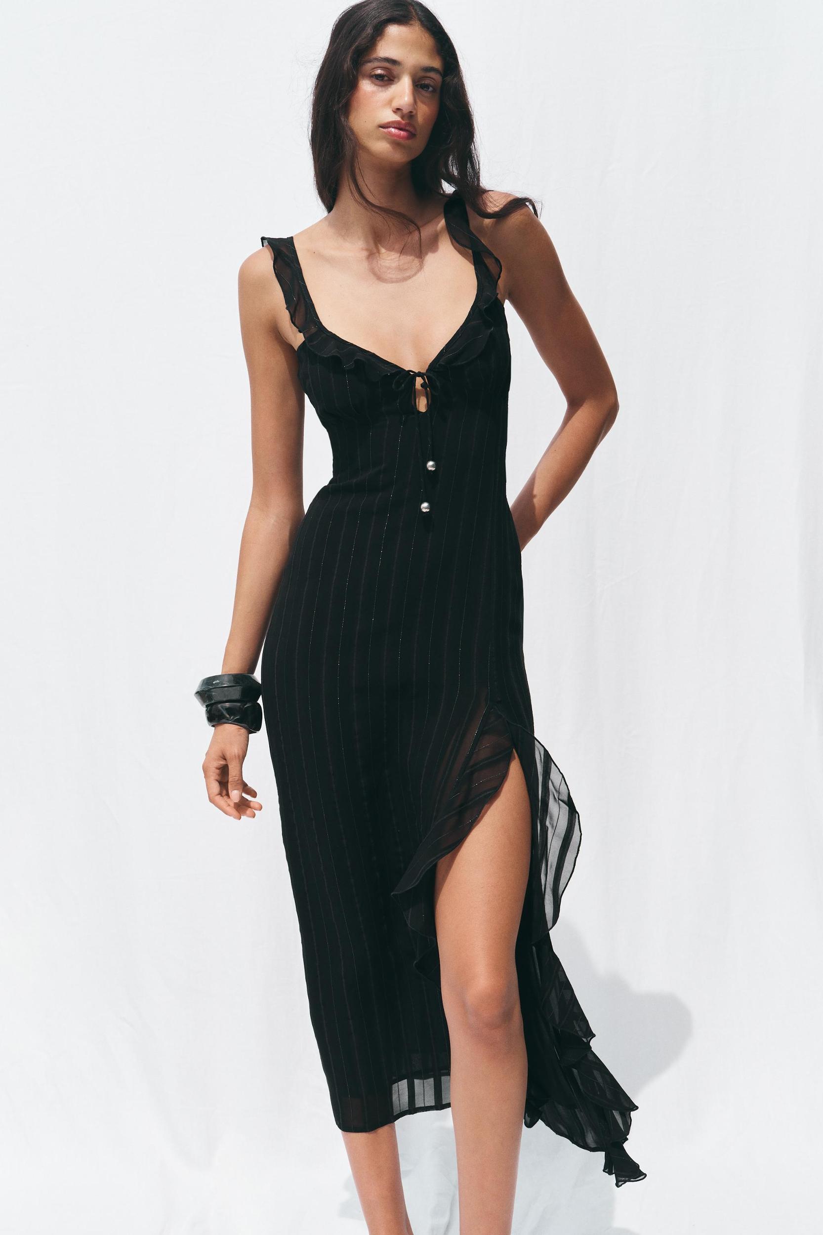 METALLIC THREAD LINGERIE STYLE MIDI DRESS Product Image