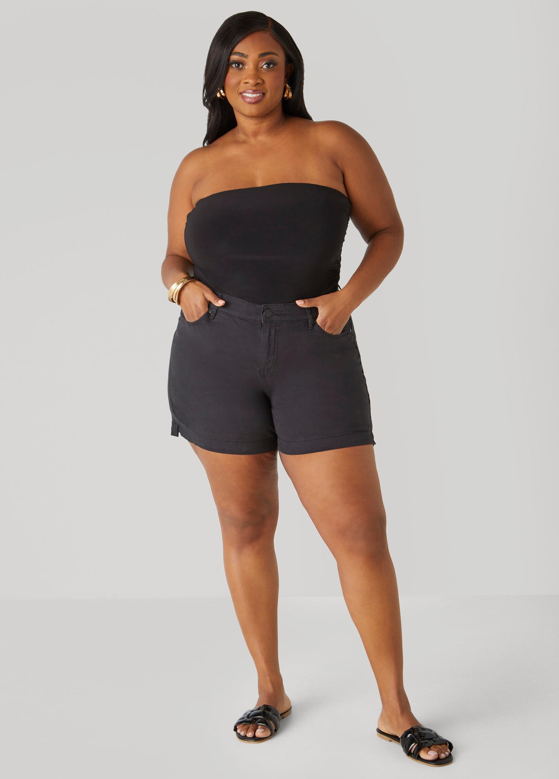 Plus Size Mid Rise Denim Shorts Ashley Stewart Product Image