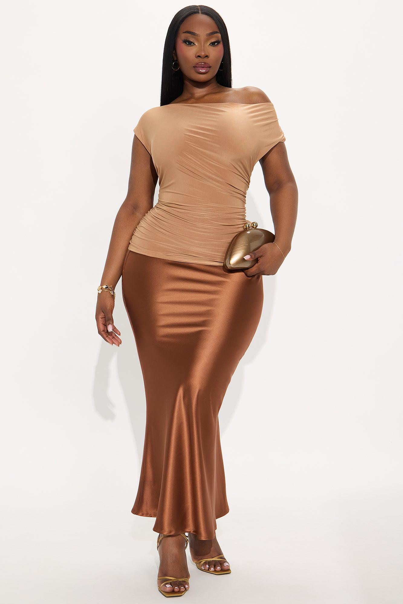 Ezra Ruched Off Shoulder Top - Mocha Female Product Image