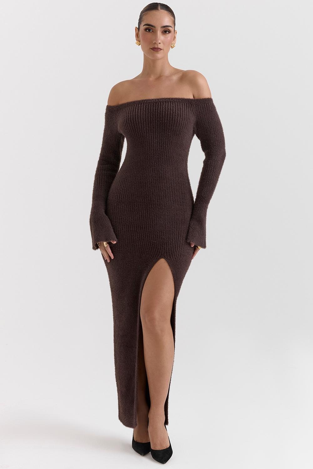 Lucena  espresso knit off shoulder dress Product Image
