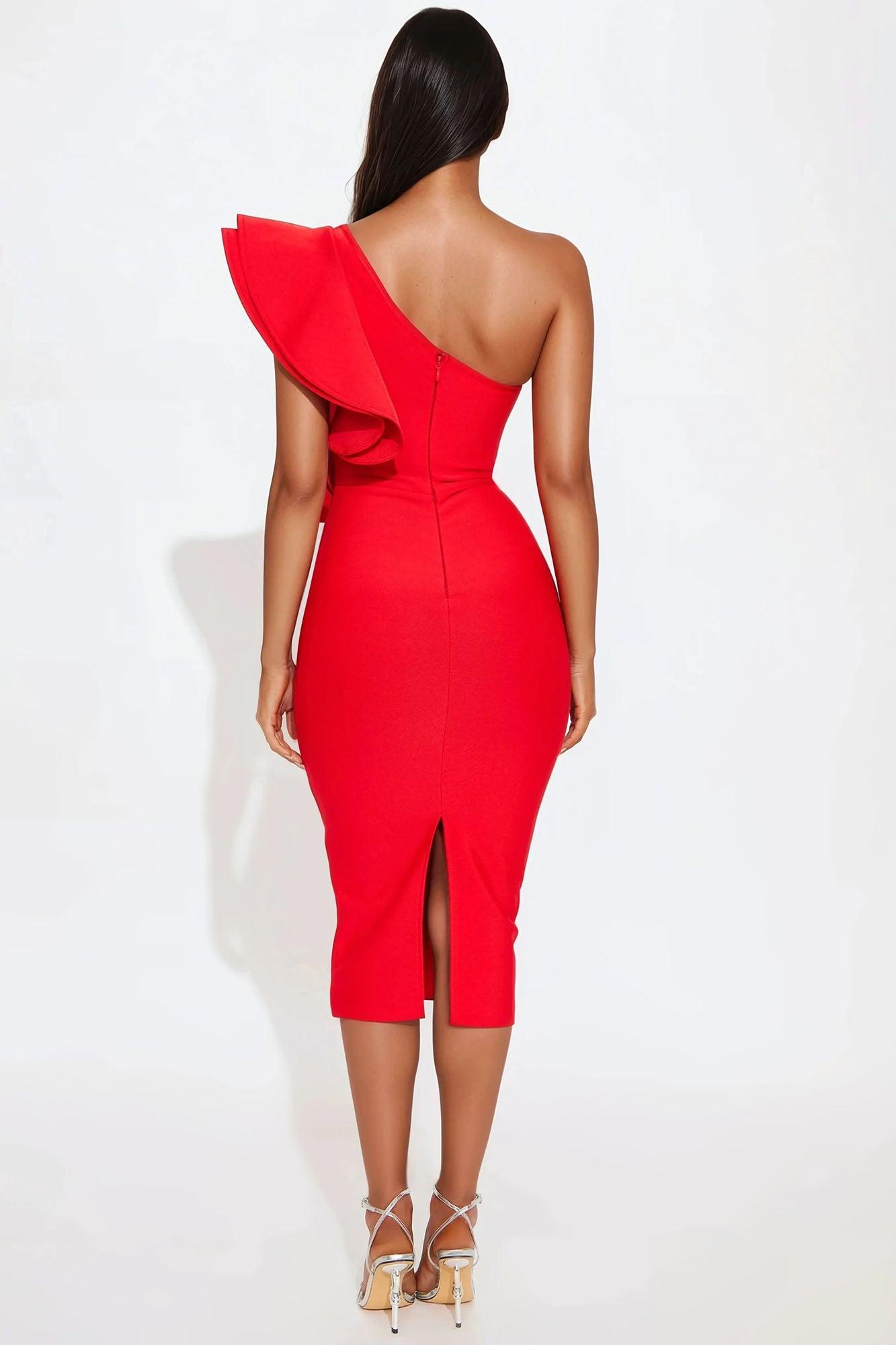 Poised Performance Bandage Midi Dress - Red Product Image