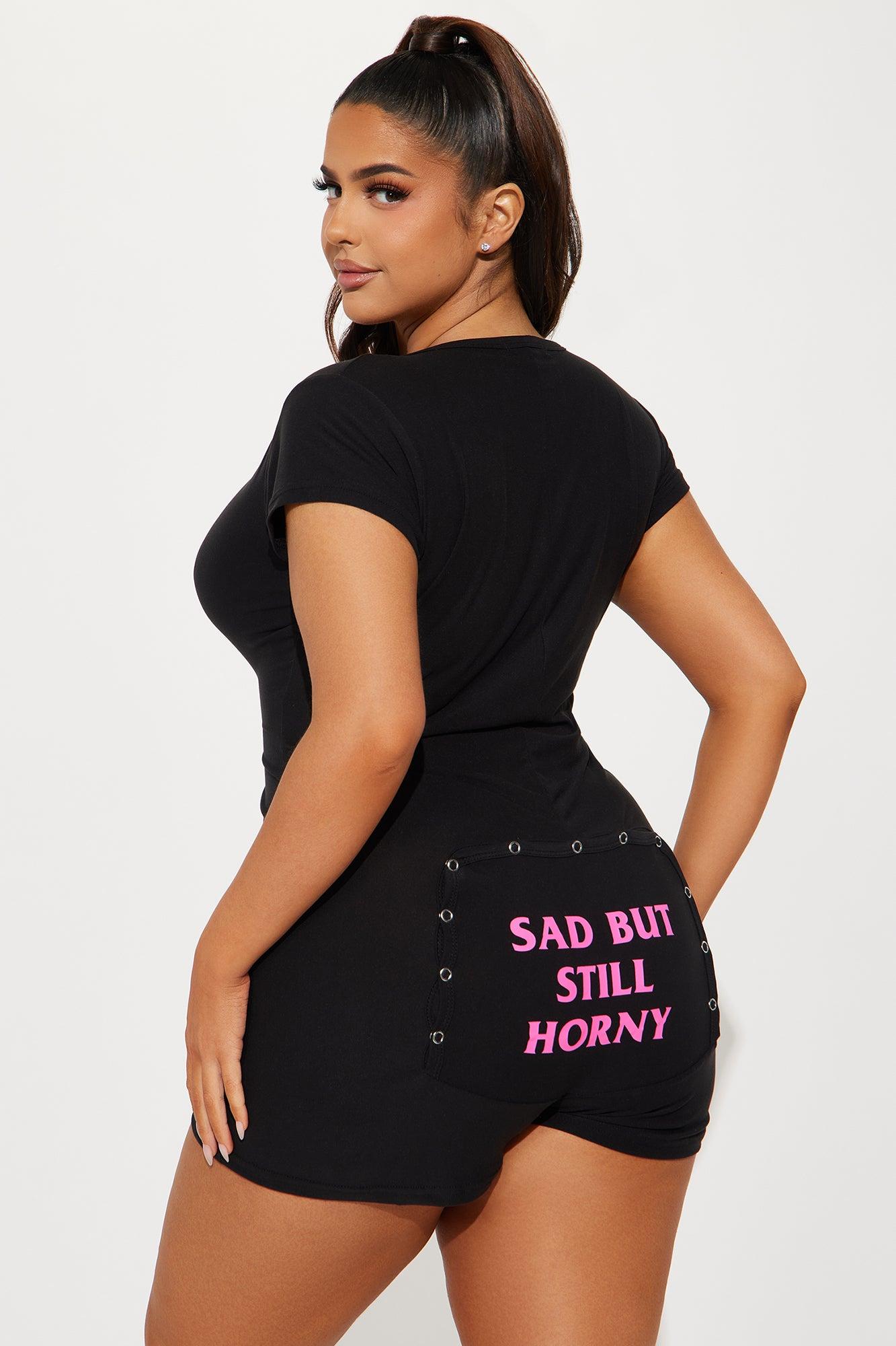 Sad And Horny PJ Romper Onesie - Black Product Image
