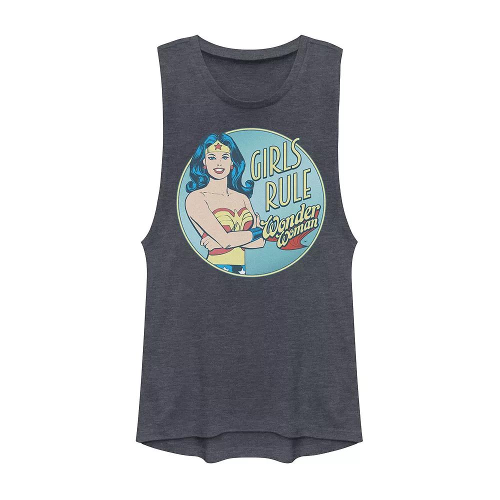 Juniors DC Comics Wonder Woman Girls Rule Muscle Tank Top, Girls Denim Grey Product Image
