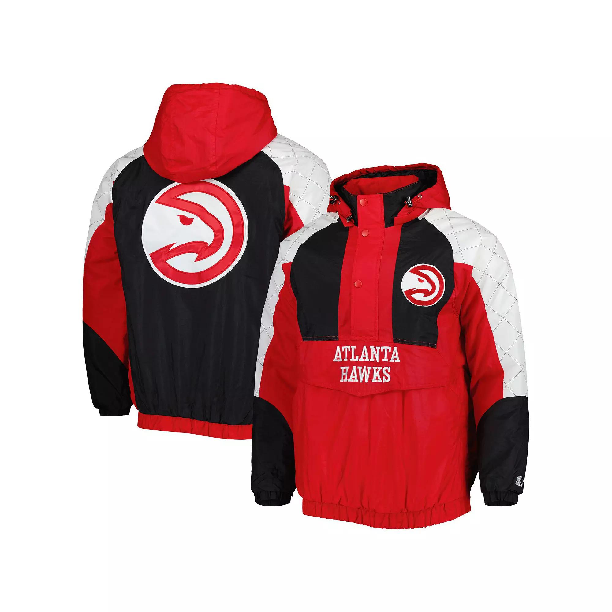 Men's Starter Red Atlanta Hawks Body Check Raglan Hoodie Half-Zip Jacket, Size: Large Product Image