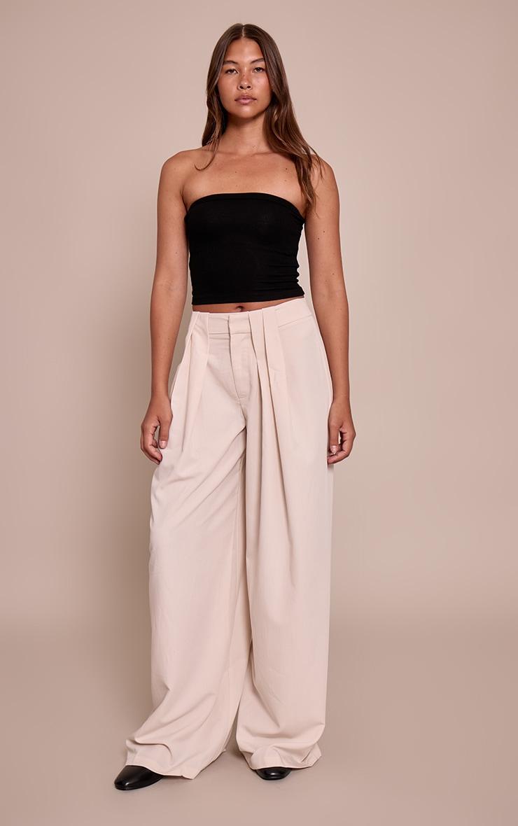 Cream Pleated Woven Wide Leg Pants Product Image