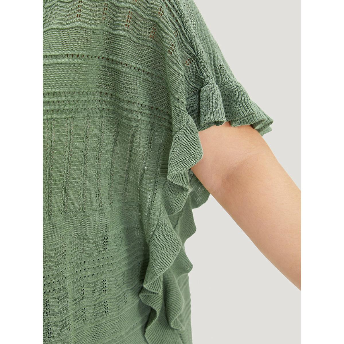 Plus Size Anti-Pilling Plain Ruffles Split Hem Dolman Sleeve Cardigan Green Women Casual Loose Short sleeve Everyday Cardigans BloomChic 30/6X Product Image