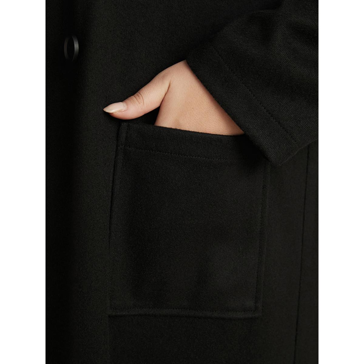 Plus Size Solid Pocket Double Breasted Suit Collar Coat Without Belt Women Black Casual Double-Breasted Ladies Dailywear Winter Coats BloomChic 12/L Product Image