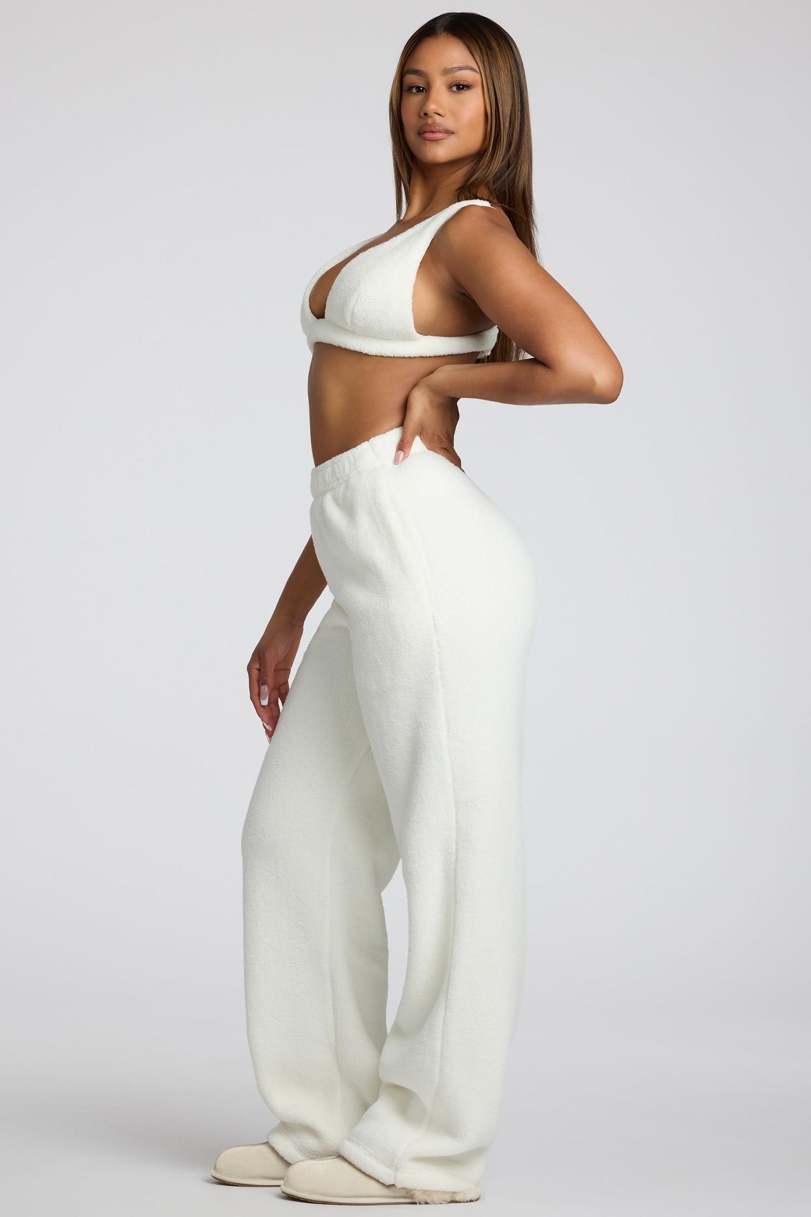 Low Rise Straight Leg Fleece Joggers in White Product Image