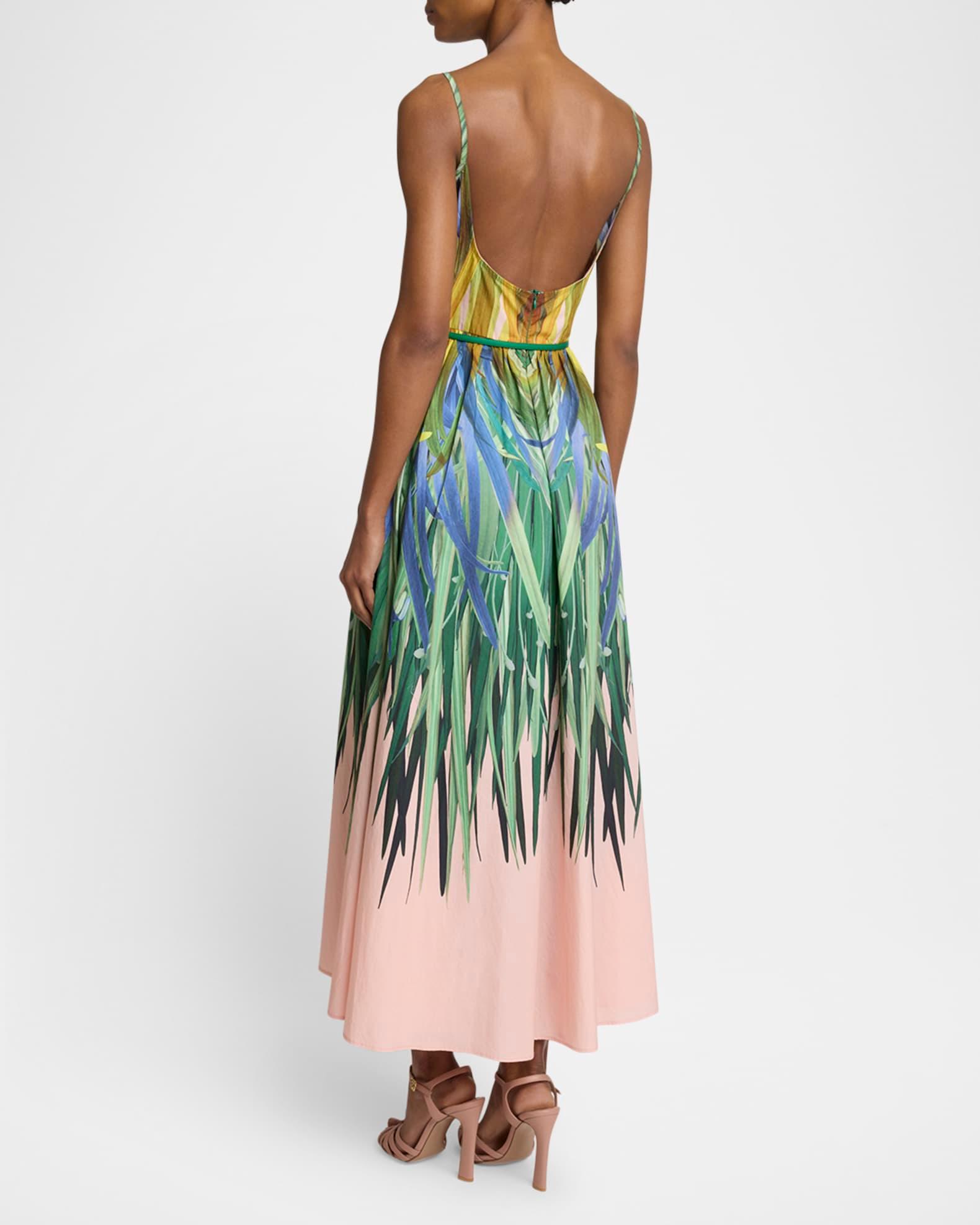 Printed Cotton Low-Back Midi Dress Product Image