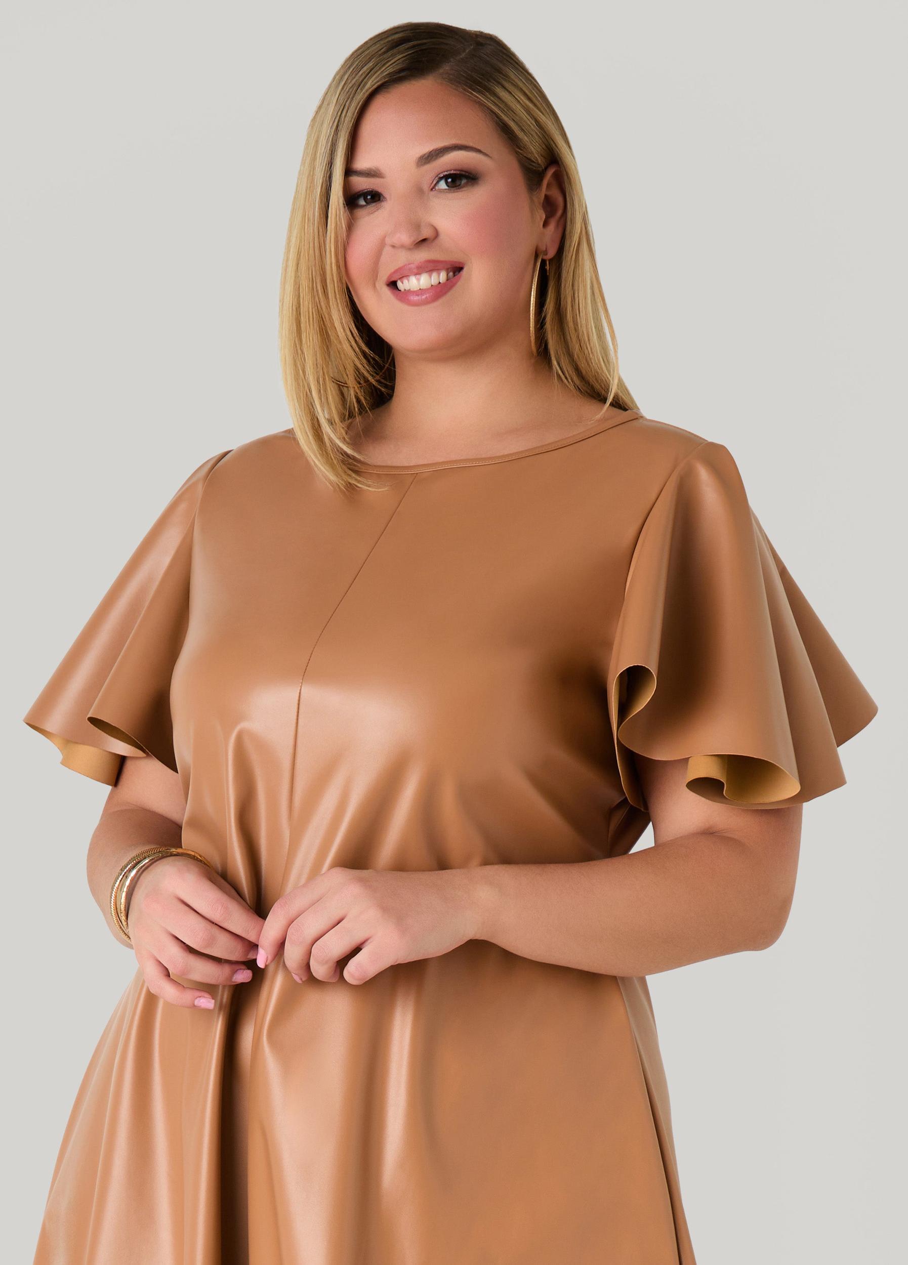Flutter Sleeve Faux Leather Dress Product Image