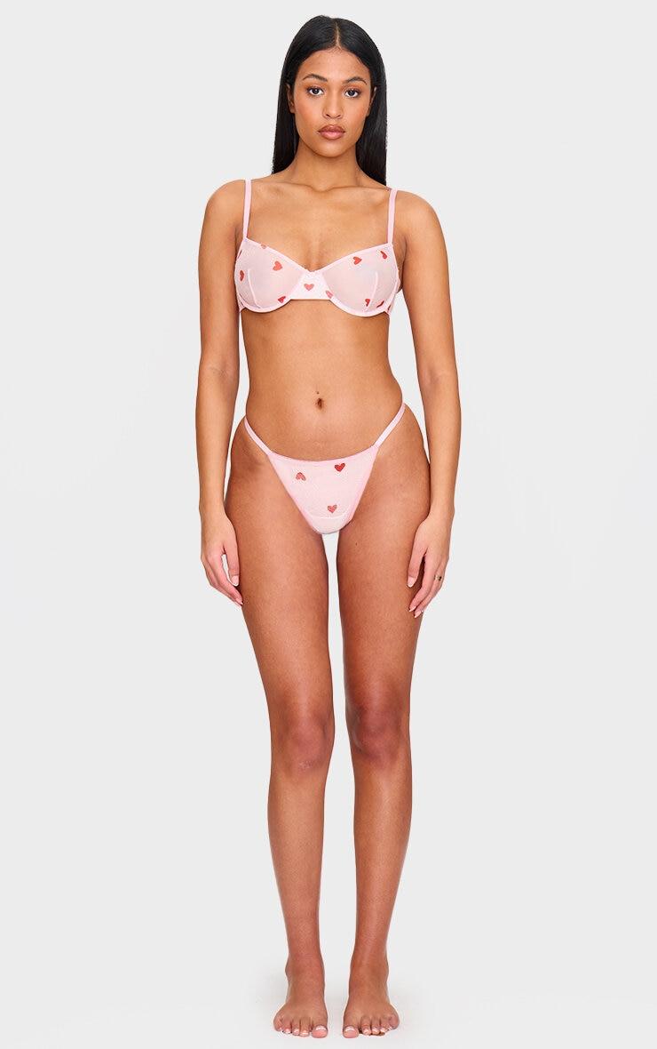 Pink Mesh Heart Underwired Bra Product Image