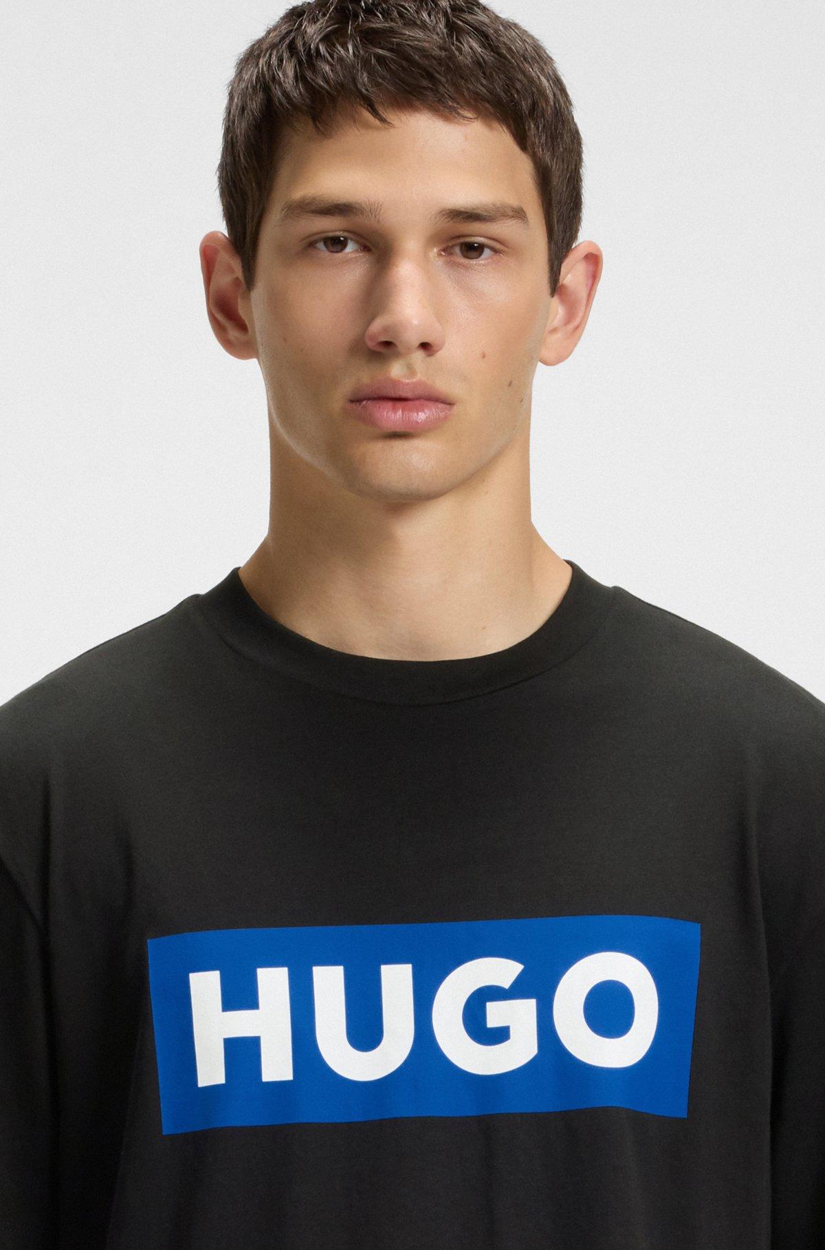 HUGO - Cotton jersey T-shirt with mixed-print logo - Black Product Image