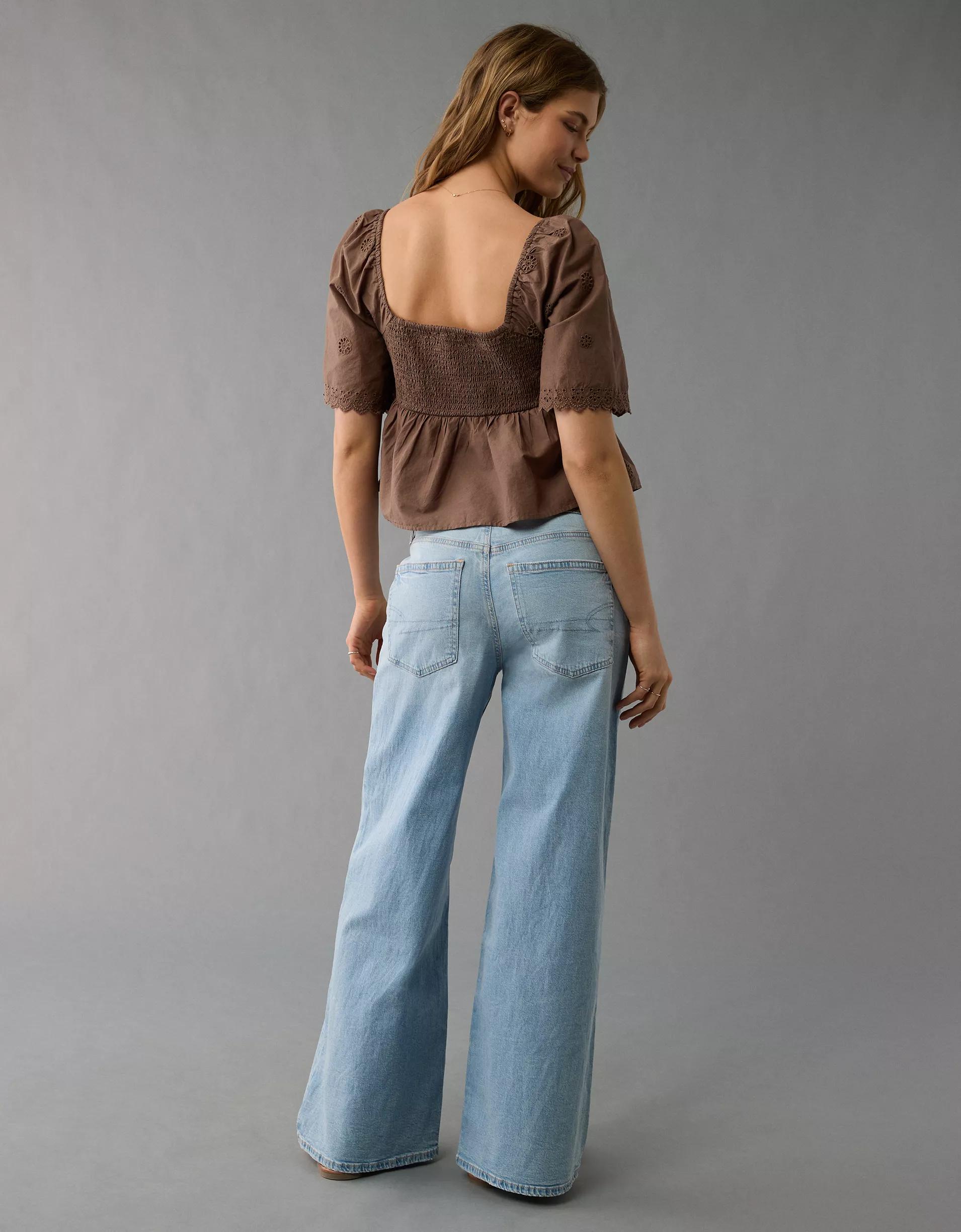 AE Flutter Sleeve Eyelet Babydoll Blouse Product Image